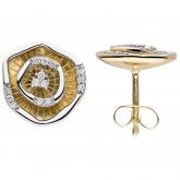 Ohrstecker 585 Gelbgold bicolor mit 28 Brillanten abstrakt geometrisch | Gelbgoldschmuck