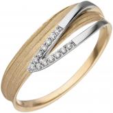 Damen Ring 585 Gelb-/Weißgold mit 13 Brillanten abstrakt | Bicolor Schmuck