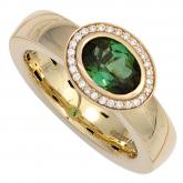 Damen Ring 585 Gelbgold mit Turmalin grün und 28 Brillanten 0,10 ct. | Edelsteine
