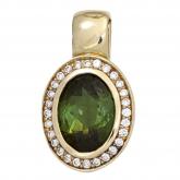Anhänger oval 585 Gelbgold mit Turmalin grün und 28 Brillanten 0,10 ct. | Edelsteine