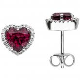 Ohrstecker "Herz" 585 Weißgold mit 2 Rhodolithen und 48 Brillanten 0,15 ct. | Edelsteine