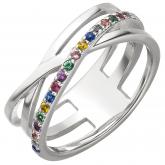 Damen Ring 925 Silber mit Zirkonia mehrfarbig X-Form | Silberschmuck