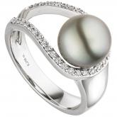 Damen Ring 585 Weißgold mit Tahiti Perle und 33 Brillanten Damen Ring 585 Weißgold mit Tahiti Perle und 33 Brillanten