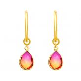 Creolen 925 Silber/vergoldet mit je einem Turmalin Tropfen orange-rosa | Vergoldet