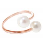 Ring 925 Silber/rosévergoldet mit zwei weißen Zuchtperlen | Vergoldet