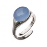 Ring 925 Silber mit Chalcedon Cabochon blau -onesize- | Edelsteine