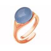 Ring 925 Silber/rosévergoldet mit Chalcedon Cabochon blau -onesize- | Edelsteine