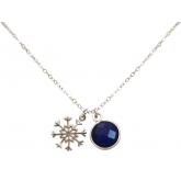 Collier mit Anhängern - SCHNEEFLOCKE - 925 Silber und Blue Saphir ca. 45 cm | Edelsteine
