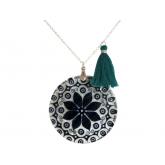 Collier 925 Silber mit Anhänger "schwarze Blume"  Perlmutt und Quaste mint | Perlen