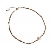 Collier vergoldet mit Roh-Diamanten champagnerfarben mit Zuchtperle weiß ca. 45 cm | Perlen