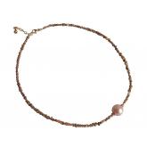 Collier vergoldet mit Roh-Diamanten in champagnerfarben und Zuchtperle rosé ca. 45 cm | Perlen