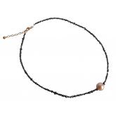 Collier vergoldet mit Roh-Diamanten schwarz und Zuchtperle lachsfarben ca. 45 cm | Perlen