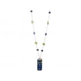 Halskette 925 Silber mit Aquamarinen und Lapis Lazuli ca. 80 cm | Edelsteine