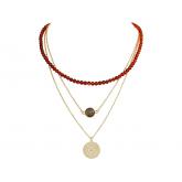 Collier 3-teilig 925 Silber/vergoldet mit Bernsteinen, Rauchquarz und "Rosette" | Edelsteine
