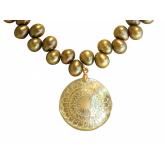 Collier Zuchtperlen bronzefarben mit Anhänger "Sonne" rund | Perlen