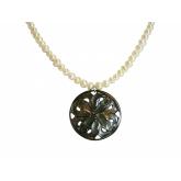 Collier mit Zuchtperlen weiß und Anhänger Blume abstrakt mit 925 Silber | Perlen