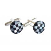 Herren-Manschettenknöpfe 925 Silber mit Perlmutt und Onyx weiß-schwarz 12 mm | Edelsteine