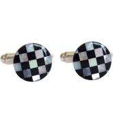 Herren-Manschettenknöpfe rund 925 Silber mit Perlmutt und Onyx  ca. 1,2 cm | Edelsteine