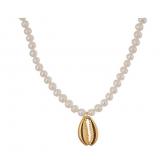 Collier Zuchtperlen weiß mit Anhänger Kauri-Schnecke 925 Silber/vergoldet | Vergoldet
