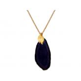 Collier 925 Silber/vergoldet mit Achat-Druse petrolblau | Vergoldet