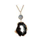 Collier 925 Silber/vergoldet mit Achat Druse und grauem Mondstein | Edelsteine