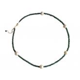 Collier vergoldet mit Smaragd und 5 Zuchtperlen weiß ca. 45 cm | Perlen