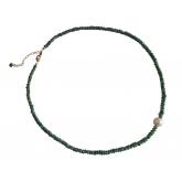 Collier vergoldet mit Smaragden und Zuchtperle Weiß ca. 45 cm | Edelsteine