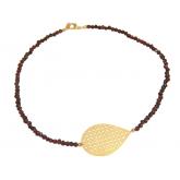 Granat-Collier rot mit Tropfen-Anhänger strukturiert 925 Silber/vergoldet | Vergoldet