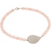 Collier mit Tropfenanhänger und Rosenquarz-Kugeln Silber | Edelsteine