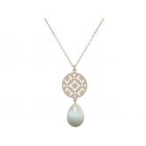 Collier mit Anhänger floral und Aquamarin 925 Silber 60 cm | Edelsteine