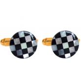 Herren-Manschettenknöpfe vergoldet mit Perlmutt Inlay und Onyx schwarz ca. 1,2 cm | Edelsteine