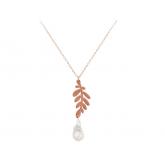 Collier "Olivenzweig" 925 Silber/rosévergoldet mit Barock Zuchtperle weiß | Perlen