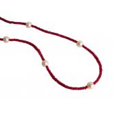 Collier vergoldet mit Rubinen und 5 Zuchtperlen weiß ca. 45 cm | Perlen