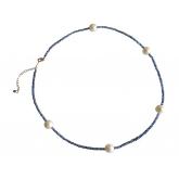 Collier vergoldet mit Blue Saphiren und 5 Zuchtperlen weiß ca. 45 cm | Perlen