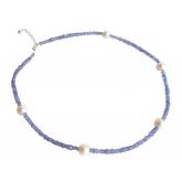 Collier vergoldet mit Tansaniten und 5 Zuchtperlen weiß ca. 45 cm | Vergoldet