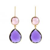 Ohrhaken 925 Silber/vergoldet mit Rosenquarz und Amethyst lila ca. 6 cm | Edelsteine