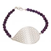 Armband 925 Silber mit Amethyst violett und Anhänger Tropfen strukturiert | Silberschmuck