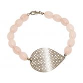 Armband 925 Silber mit Rosenquarz und Anhänger Tropfen strukturiert | Silberschmuck