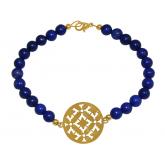 Armband 925 Silber/vergoldet mit Jade dunkelblau und Mandala-Anhänger | Vergoldet