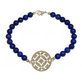 Armband 925 Silber mit Jade dunkelblau und Mandala-Anhänger | Silberschmuck