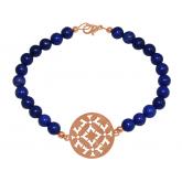 Armband 925 Silber/rosévergoldet mit Jade dunkelblau und Mandala-Anhänger | Vergoldet
