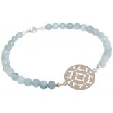 Damenarmband mit Anhänger floral versilbert und Aquamarinen | Edelsteine