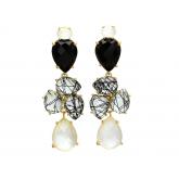 Ohrstecker 925 Silber/vergoldet mit Mondstein weiß, Onyx schwarz und Rutilquarz | Edelsteine