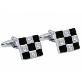 Herren-Manschettenknöpfe Edelstahl mit Feueremaille schwarz und Kristallen weiß 1,4 cm | Herrenschmuck