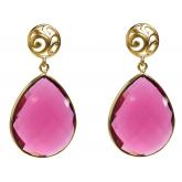 Ohrstecker 925 Silber/vergoldet mit Fuchsia Quarz Tropfen rot | Edelsteine