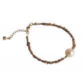 Armband vergoldet mit Roh-Diamanten champagnerfarben und Zuchtperle weiß | Perlen