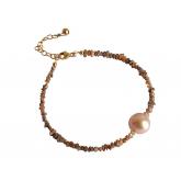 Armband mit Roh-Diamanten champagnerfarben und Zuchtperle rosé | Perlen