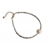 Armband vergoldet mit Roh-Diamanten grau und Zuchtperle weiß | Perlen