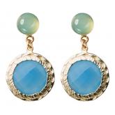 Ohrstecker 925 Silber/vergoldet mit Chalcedon Cabochon und Chalcedonen hellblau | Edelsteine