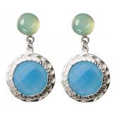 Ohrstecker 925 Silber mit Chalcedon Cabochon und Chalcedonen hellblau | Edelsteine